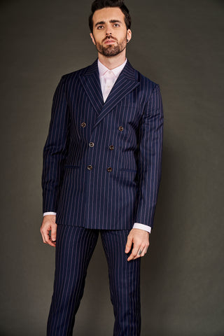 Arjun Kilachand-Navy Blue Double Breasted Suit And Trouser-INDIASPOPUP.COM