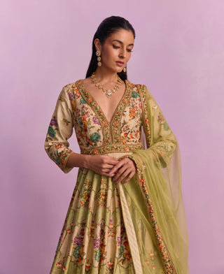 Adhira Pista Green Anarkali And Dupatta by Kalista available on Indiaspopup.com