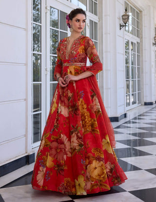 Mehr vermillion anarkali and dupatta