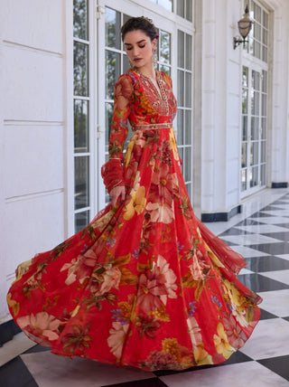 Mehr vermillion anarkali and dupatta