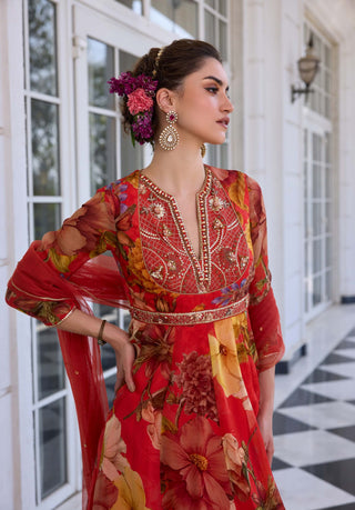 Mehr vermillion anarkali and dupatta