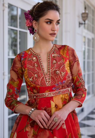 Mehr vermillion anarkali and dupatta