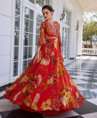 Mehr vermillion anarkali and dupatta