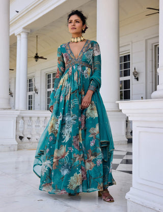 Kiara turquoise anarkali and dupatta