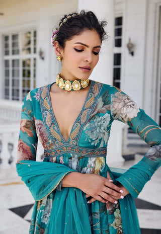 Kiara turquoise anarkali and dupatta