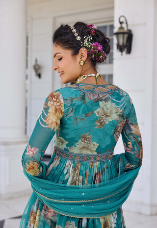 Kiara turquoise anarkali and dupatta
