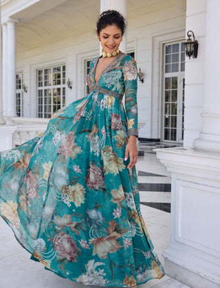 Kiara turquoise anarkali and dupatta