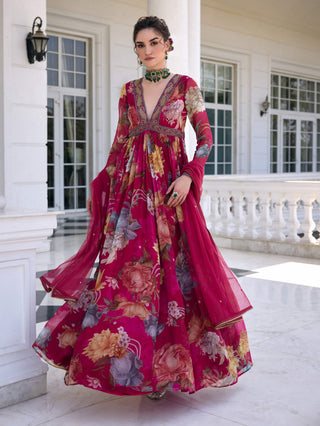 Kiara fuchsia pink anarkali and dupatta