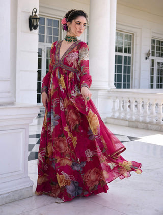 Kiara fuchsia pink anarkali and dupatta