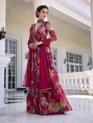 Kiara fuchsia pink anarkali and dupatta