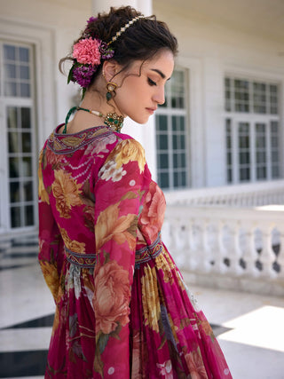 Kiara fuchsia pink anarkali and dupatta