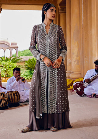 Amitabh Malhotra-Mud Green Embellished Tunic And Sharara Set-INDIASPOPUP.COM