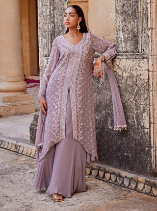 Amitabh Malhotra-Cinnamon Embellished Tunic And Sharara Set-INDIASPOPUP.COM
