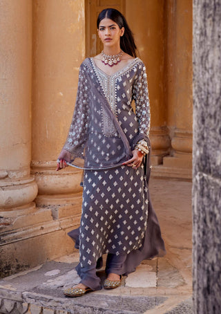 Amitabh Malhotra-Charcoal Gray Embellished Tunic And Sharara Set-INDIASPOPUP.COM