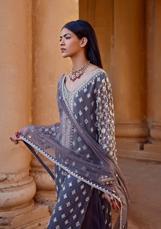 Amitabh Malhotra-Charcoal Gray Embellished Tunic And Sharara Set-INDIASPOPUP.COM