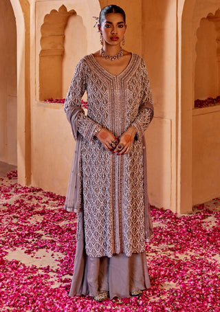 Amitabh Malhotra-Ash Grey Tunic And Sharara Set-INDIASPOPUP.COM
