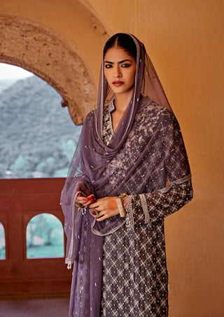 Amitabh Malhotra-Charcoal Grey Embellished Tunic And Sharara Set-INDIASPOPUP.COM