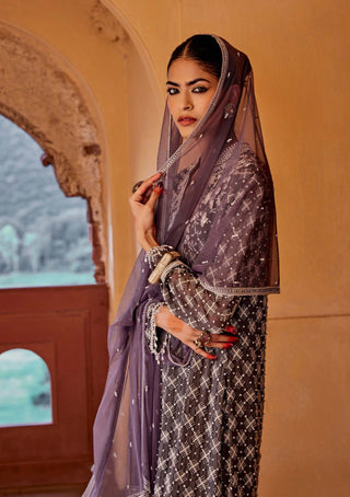 Amitabh Malhotra-Charcoal Grey Embellished Tunic And Sharara Set-INDIASPOPUP.COM