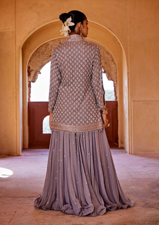 Amitabh Malhotra-Ash Grey Embellished Tunic And Sharara Set-INDIASPOPUP.COM