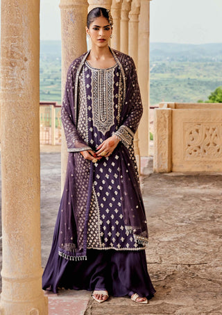 Amitabh Malhotra-Charcoal Blue Tunic And Sharara Set-INDIASPOPUP.COM