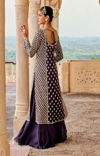 Amitabh Malhotra-Charcoal Blue Tunic And Sharara Set-INDIASPOPUP.COM