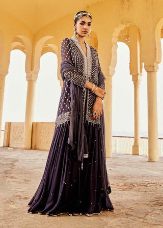 Amitabh Malhotra-Charcoal Blue Tunic And Skirt Set-INDIASPOPUP.COM