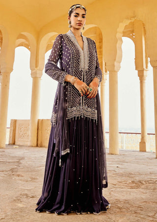 Amitabh Malhotra-Charcoal Blue Tunic And Skirt Set-INDIASPOPUP.COM