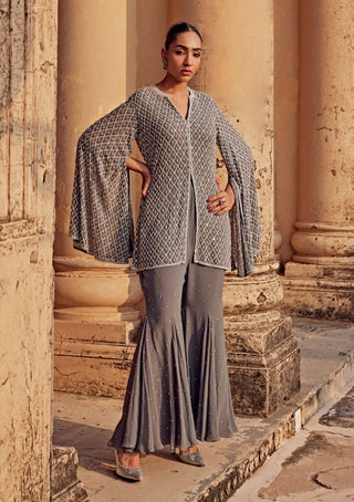 Amitabh Malhotra-Charcoal Gray Embellished Jacket And Pant-INDIASPOPUP.COM