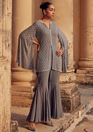 Amitabh Malhotra-Charcoal Gray Embellished Jacket And Pant-INDIASPOPUP.COM