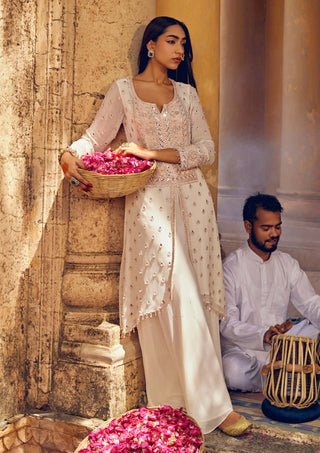 Amitabh Malhotra-Ivory Embellished Tunic And Sharara Set-INDIASPOPUP.COM
