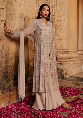 Amitabh Malhotra-Ivorish Beige Tunic And Flared Sharara Set-INDIASPOPUP.COM