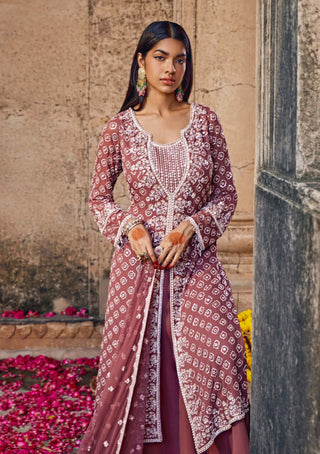 Amitabh Malhotra-Brick Cinnamon Embellished Tunic And Sharara Set-INDIASPOPUP.COM