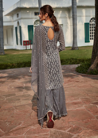 Amitabh Malhotra-Charcoal Gray Embellished Sharara Set-INDIASPOPUP.COM