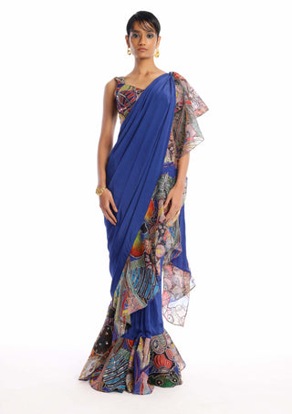 Aisha Rao-Labyrinth Midnight Blue Sari And Blouse-INDIASPOPUP.COM