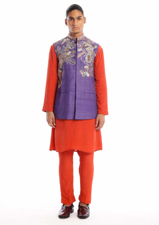 Aisha Rao Men-Neptune Violet Red Kurta And Bundi Set-INDIASPOPUP.COM