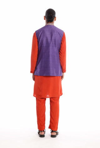 Aisha Rao Men-Neptune Violet Red Kurta And Bundi Set-INDIASPOPUP.COM
