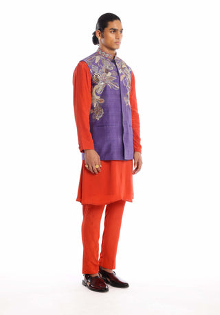 Aisha Rao Men-Neptune Violet Red Kurta And Bundi Set-INDIASPOPUP.COM