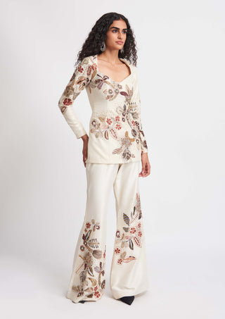 Aisha Rao-Alabaster Ivory Top And Pant Set-INDIASPOPUP.COM