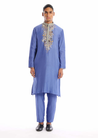 Aisha Rao Men-Blue Flame Kurta And Pants-INDIASPOPUP.COM