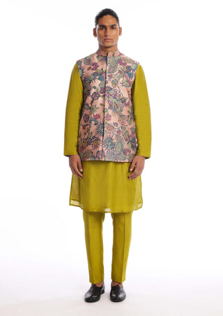 Aisha Rao Men-Mosaic Olive Kurta And Bundi Set-INDIASPOPUP.COM