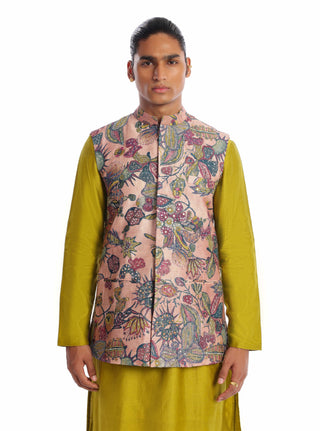 Aisha Rao Men-Mosaic Olive Kurta And Bundi Set-INDIASPOPUP.COM