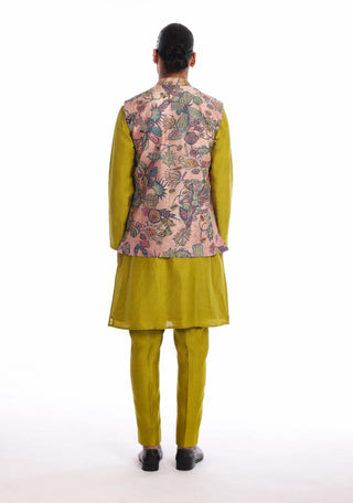 Aisha Rao Men-Mosaic Olive Kurta And Bundi Set-INDIASPOPUP.COM