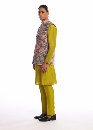Aisha Rao Men-Mosaic Olive Kurta And Bundi Set-INDIASPOPUP.COM
