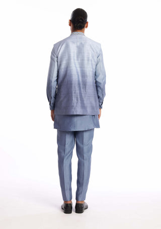 Aisha Rao Men-Nebula Pewter Blue Kurta And Bundi Set-INDIASPOPUP.COM