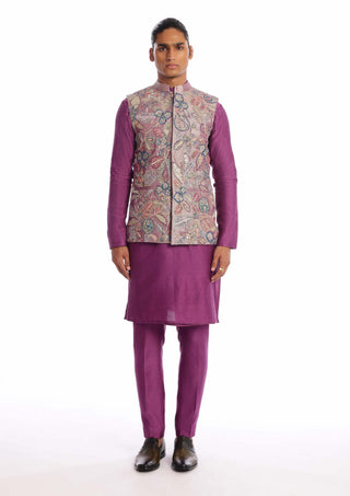Aisha Rao Men-Heliotrope Purple Kurta And Bundi Set-INDIASPOPUP.COM