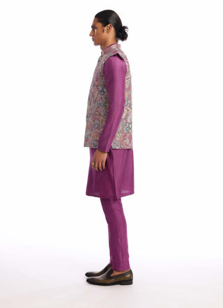 Aisha Rao Men-Heliotrope Purple Kurta And Bundi Set-INDIASPOPUP.COM
