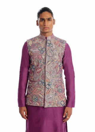 Aisha Rao Men-Heliotrope Purple Kurta And Bundi Set-INDIASPOPUP.COM