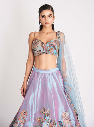 Aisha Rao-Opaline Wisteria Blue Lehenga Set-INDIASPOPUP.COM