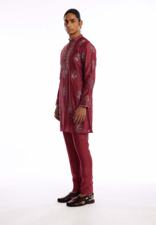 Aisha Rao Men-Regalia Wine Kurta And Pants-INDIASPOPUP.COM