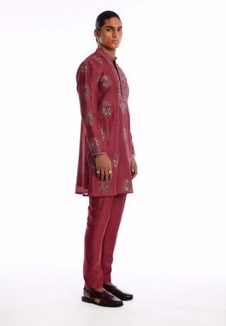Aisha Rao Men-Regalia Wine Kurta And Pants-INDIASPOPUP.COM